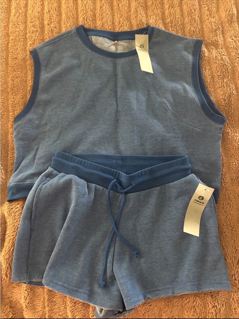 Blue Sleeveless Sweat Top & Shorts Set
